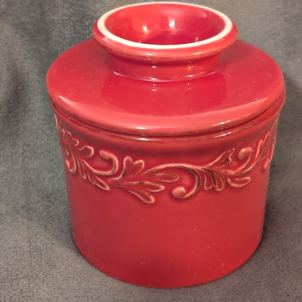 The Original Butter Bell Crock Embossed Cranberry Ceramic 2013 L. Termain. Inc.
